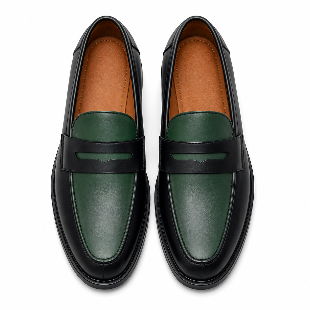 Marvel Signature Black & Forest Green Penny Loafers Top View