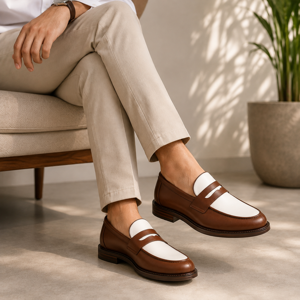 Marvel Signature Brown & White Penny Loafers Lifestyle