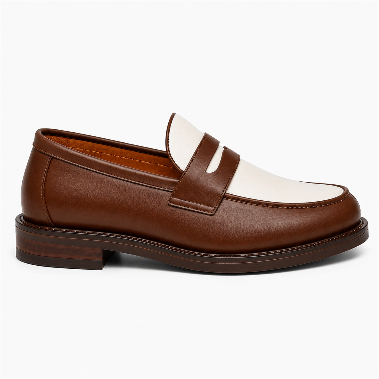 Marvel Signature Brown & White Penny Loafers Side View