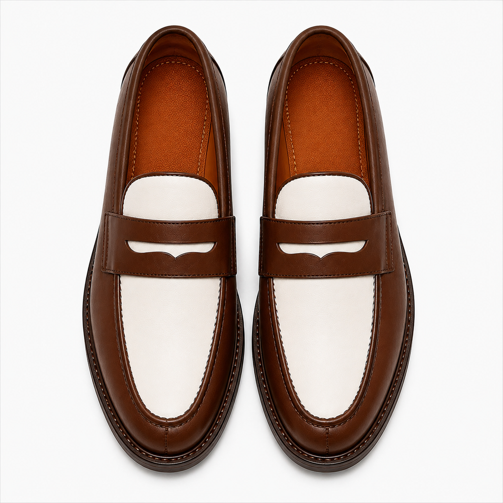 Marvel Signature Brown & White Penny Loafers Top View