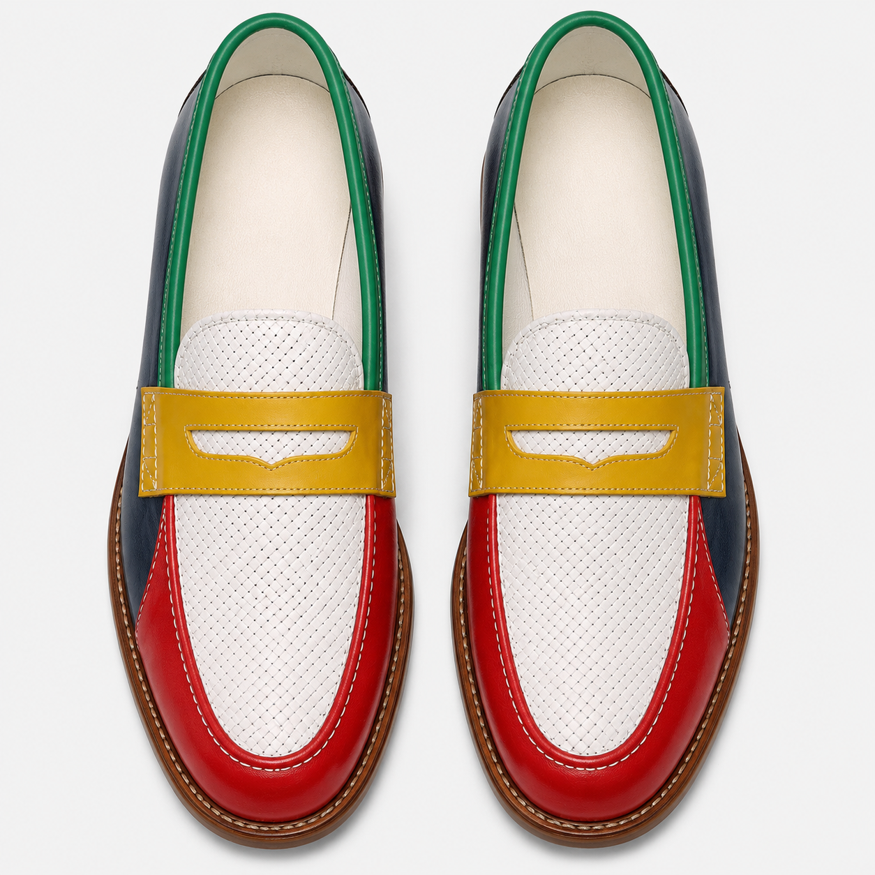 Top view of Marvel Signature Capri leather loafers with multicolor detailing