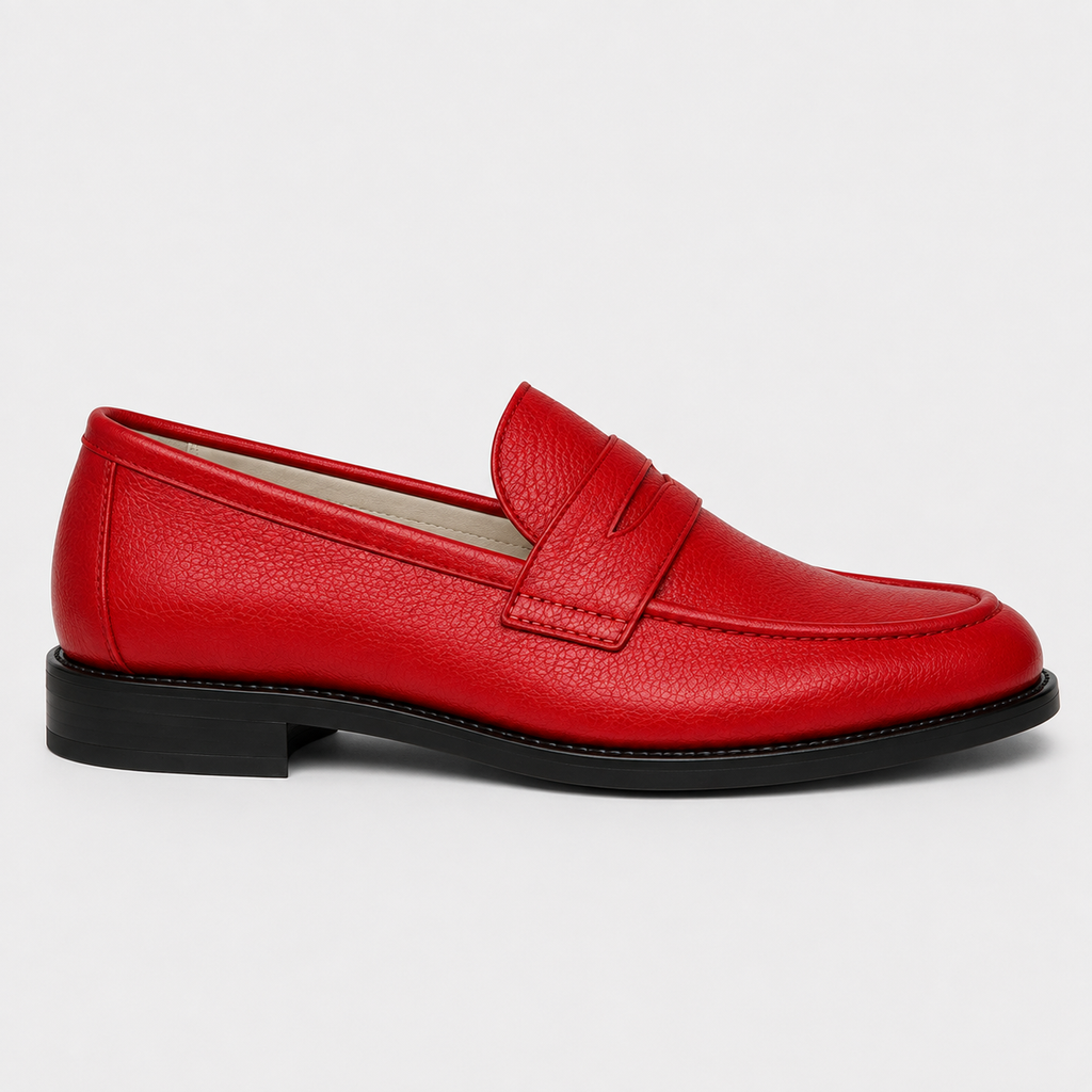 Side view of Marvel Signature Crimson red leather loafers for men