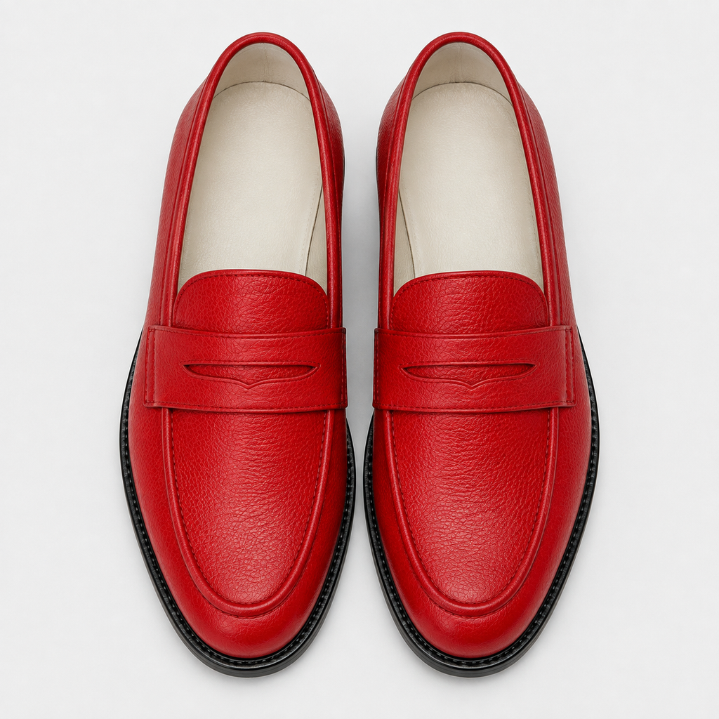 Top view of Marvel Signature Crimson red leather loafers for men