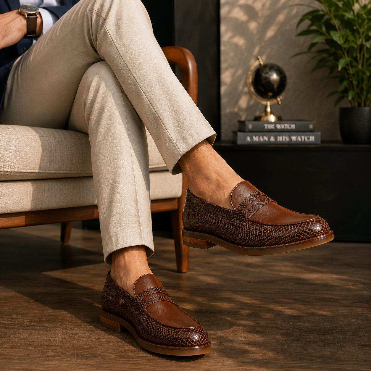Marvel Signature Croco Texture Penny Loafers lifestyle