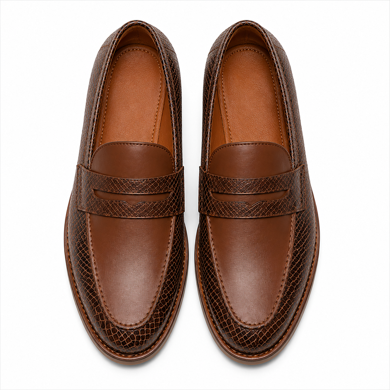 Marvel Signature Croco Texture Penny Loafers top view