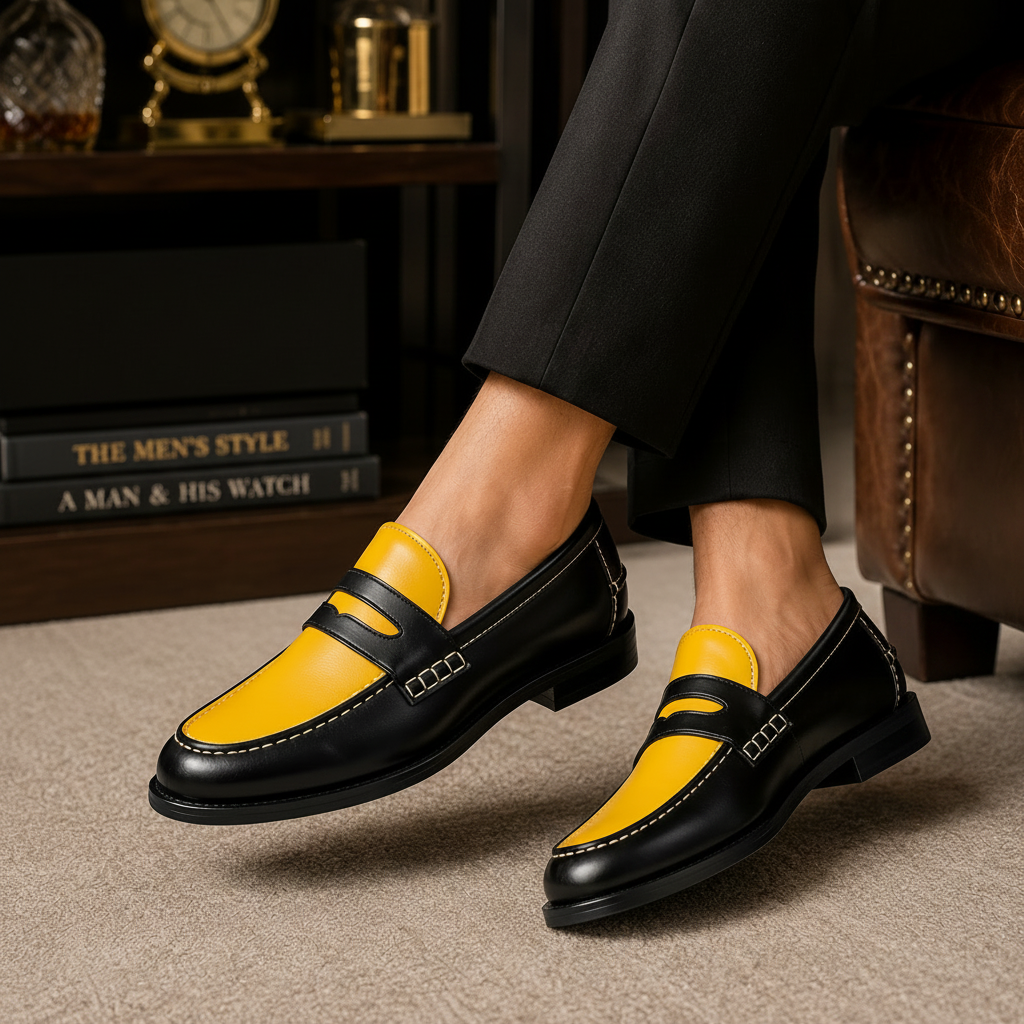 Marvel Signature DuoTone black and yellow leather loafers lifestyle