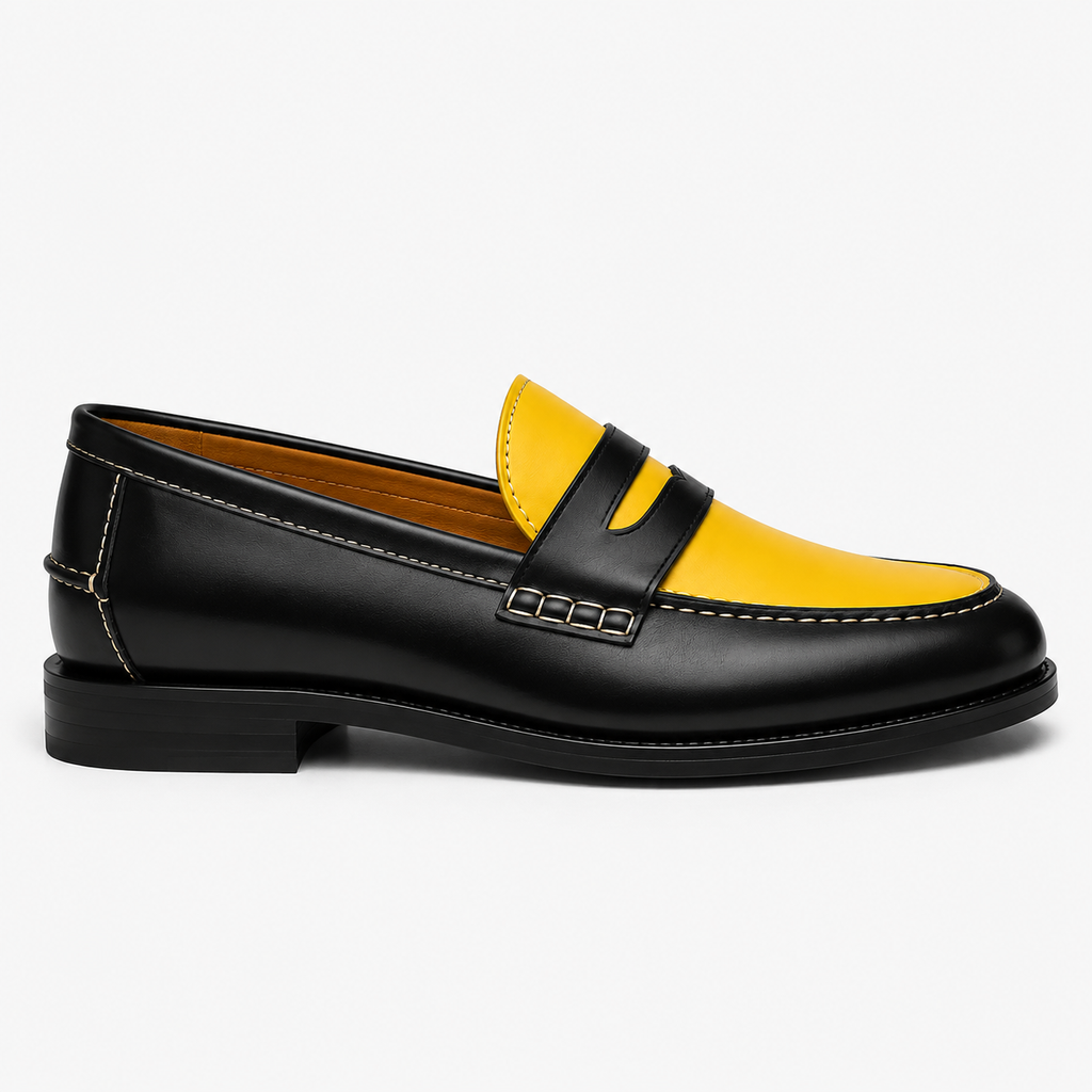 Marvel Signature DuoTone black and yellow leather loafer side view