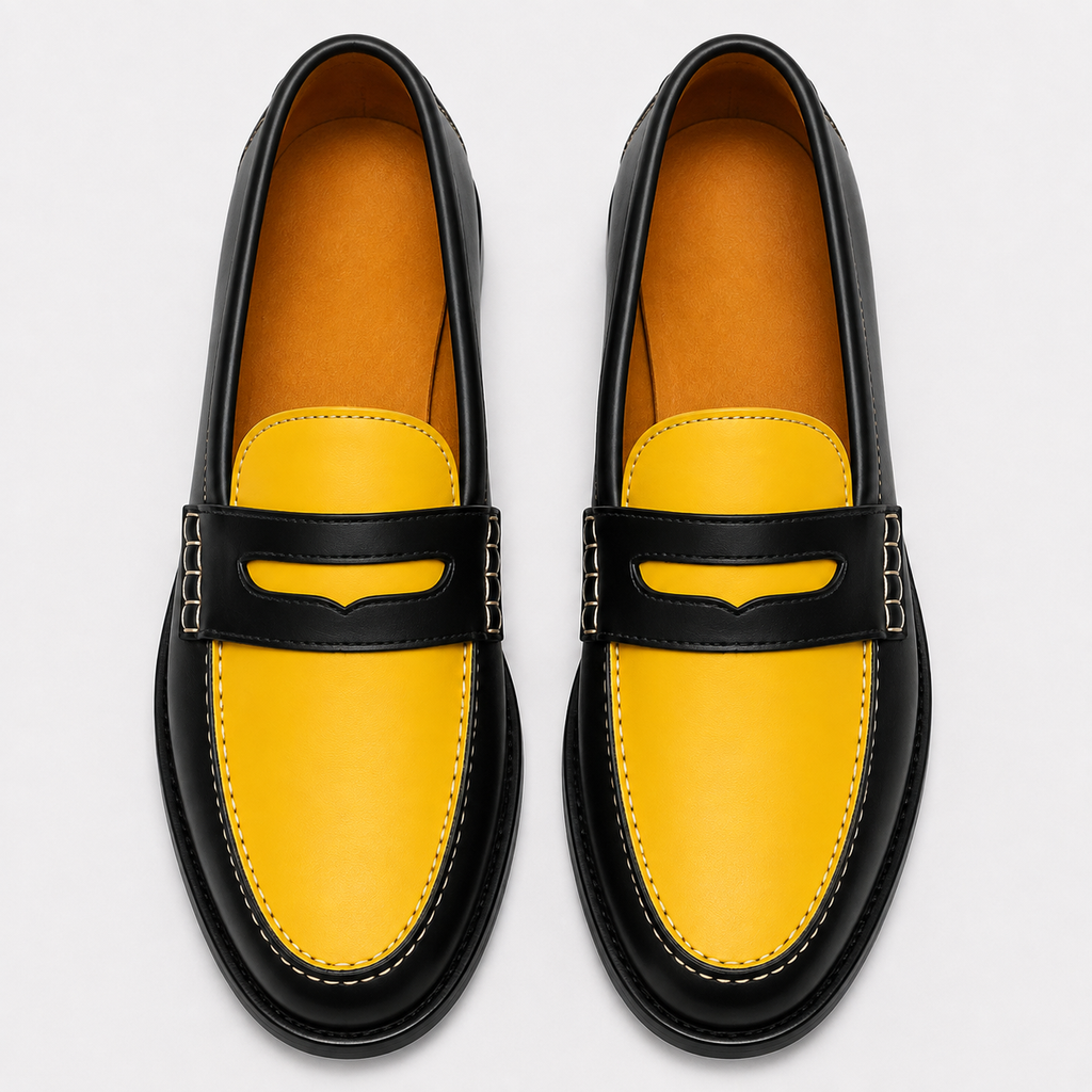 Marvel Signature DuoTone leather loafers top view in black and yellow
