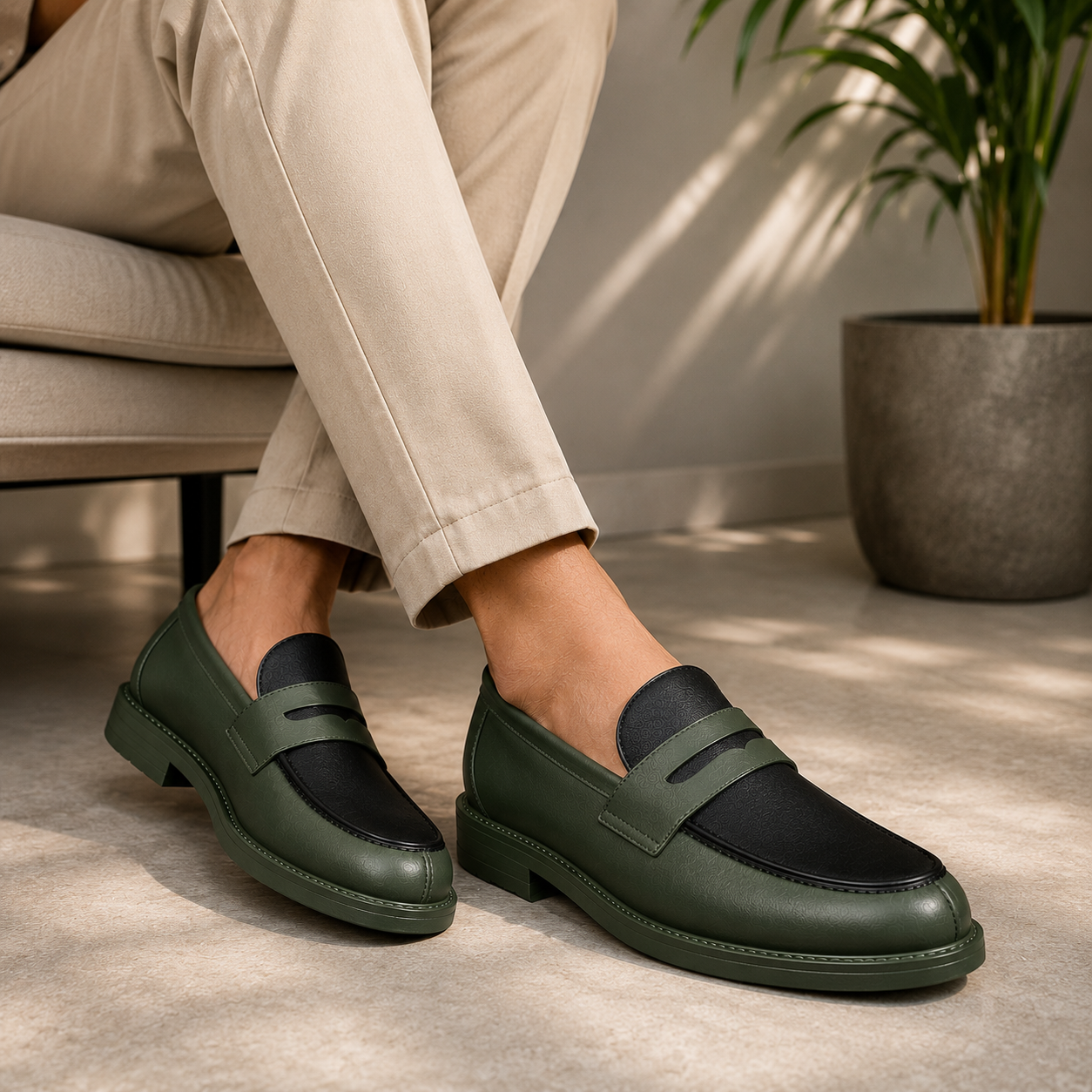 Marvel Signature Forest Green & Black Penny Loafers Lifestyle