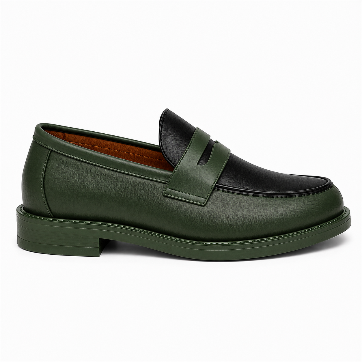 Marvel Signature Forest Green & Black Penny Loafers Side View