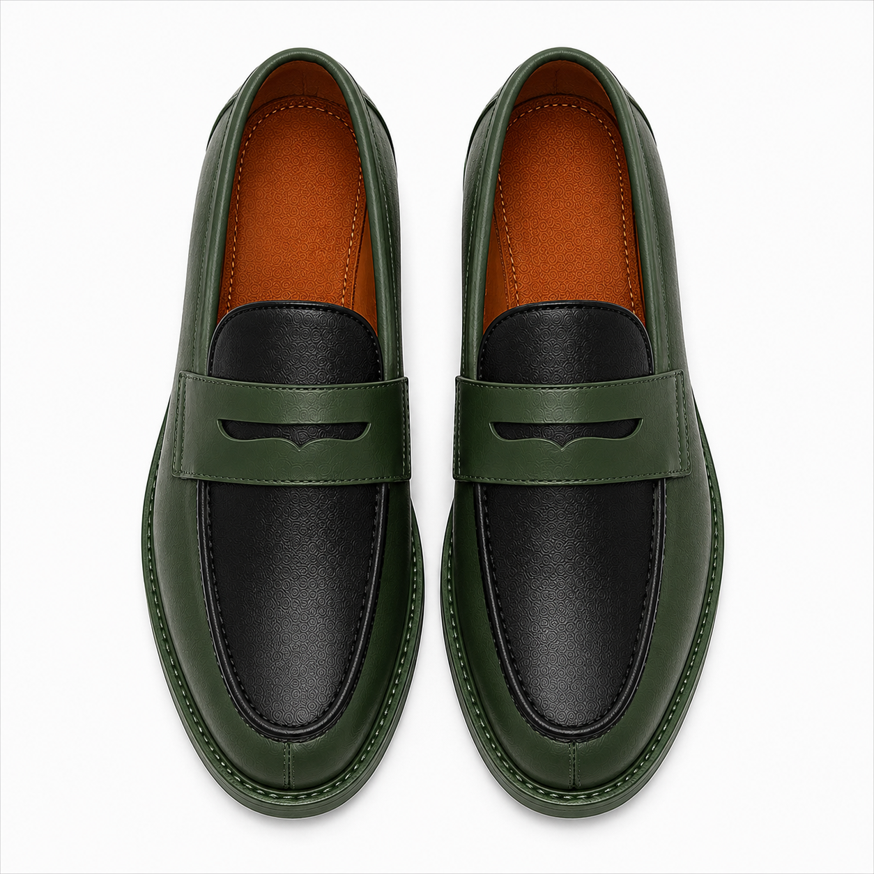 Marvel Signature Forest Green & Black Penny Loafers Top View