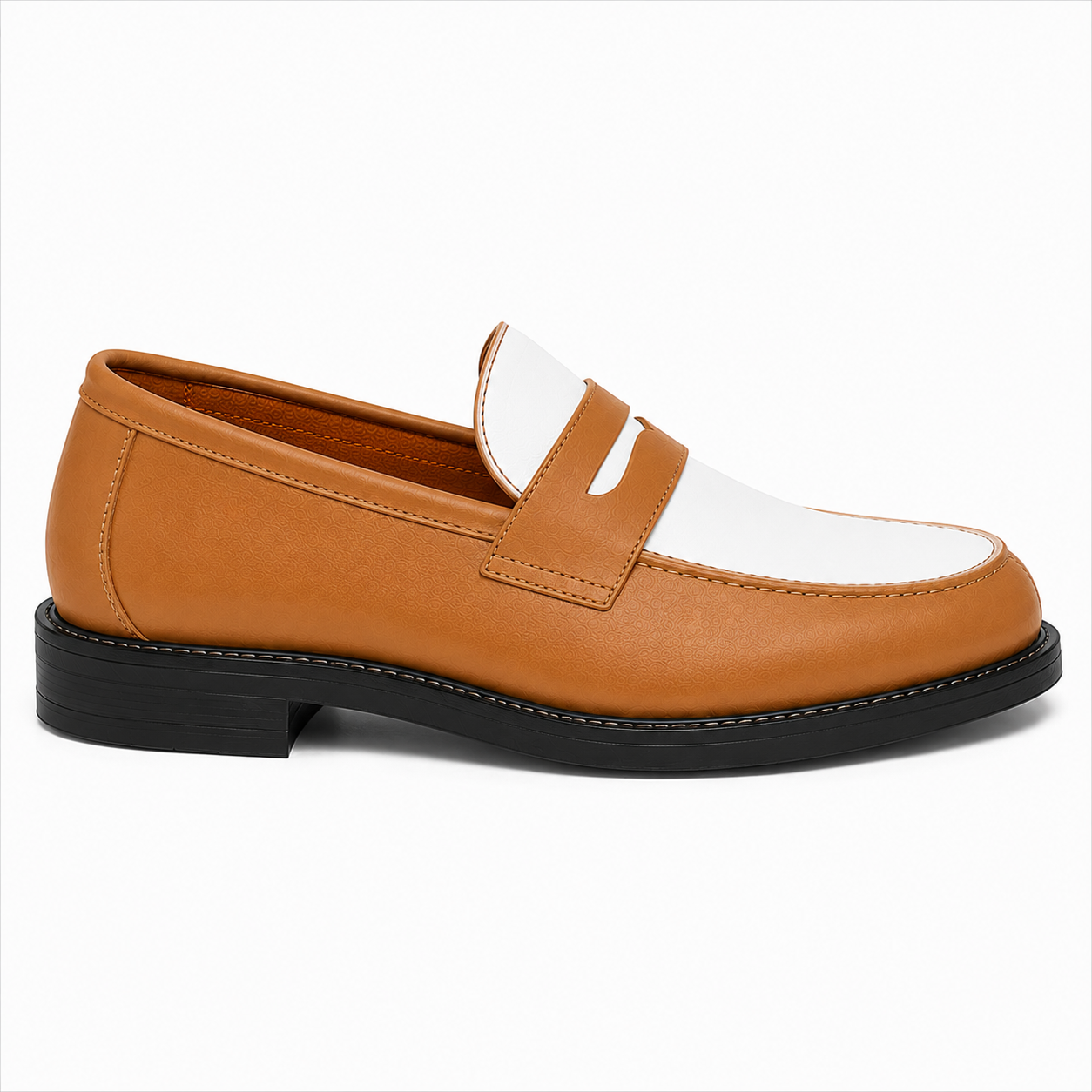 Marvel Signature Heritage Tan & White Penny Loafers side view