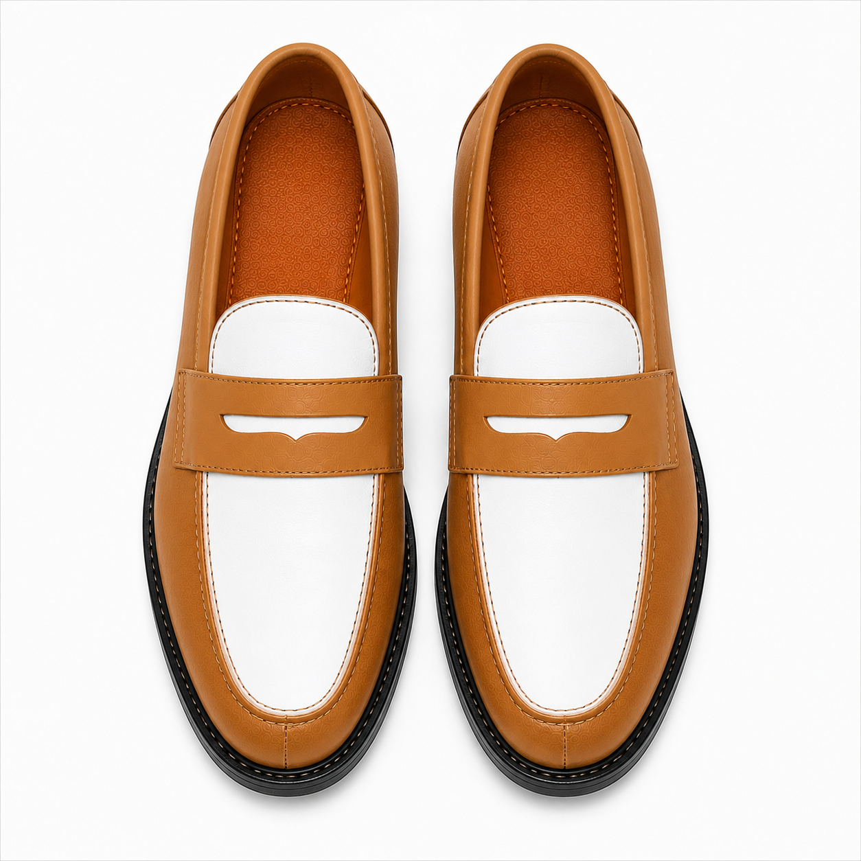 Marvel Signature Heritage Tan & White Penny Loafers top view