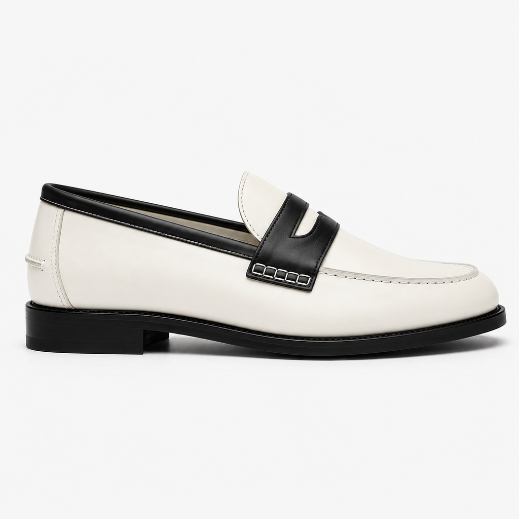 Side view of Marvel Signature Monaco leather loafers