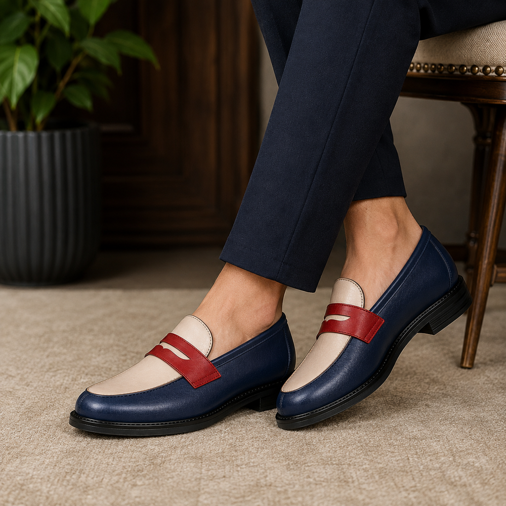 Marvel Signature Navy and Red Penny Loafers lifestyle