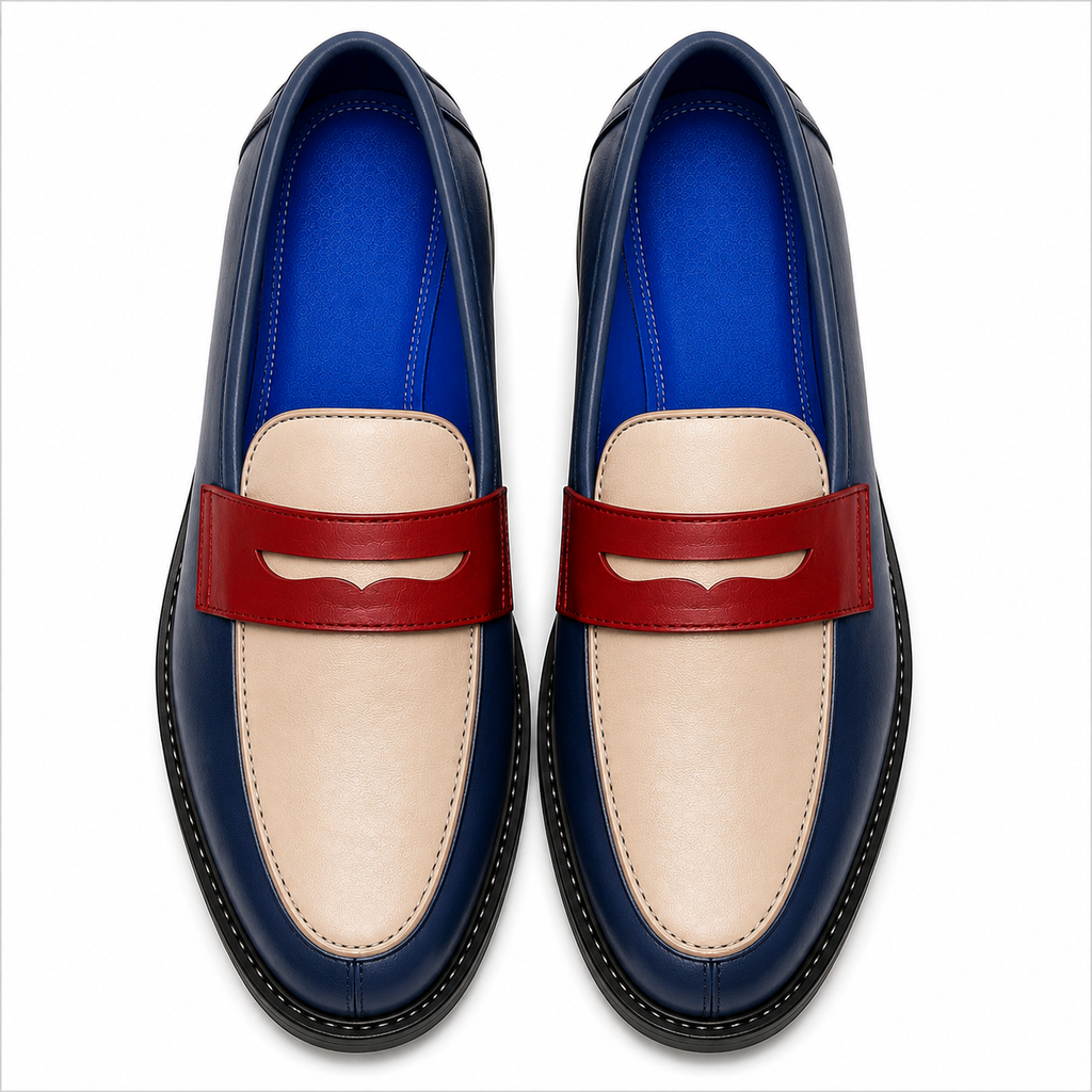 Top view of Marvel Signature Navy and Red Penny Loafers