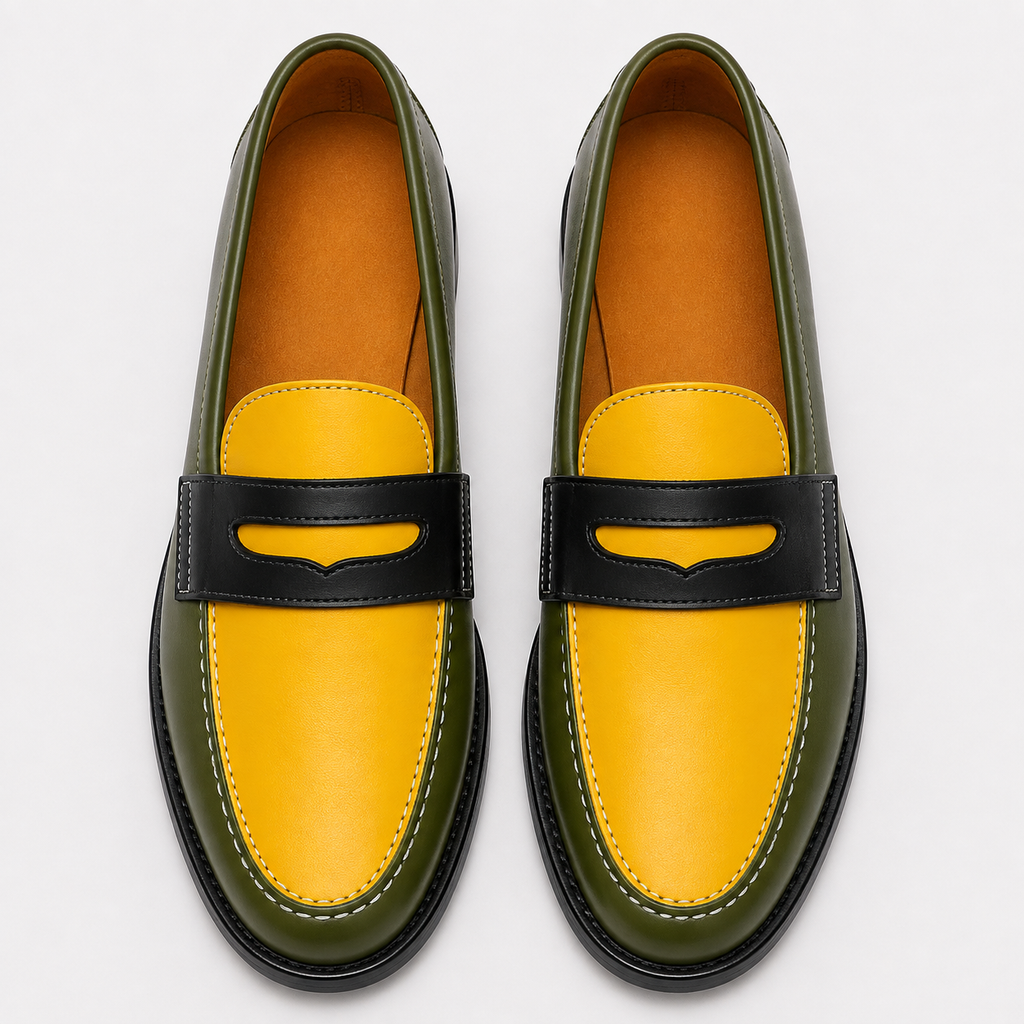 Top view of Marvel Signature Olive Contrast Leather Loafers