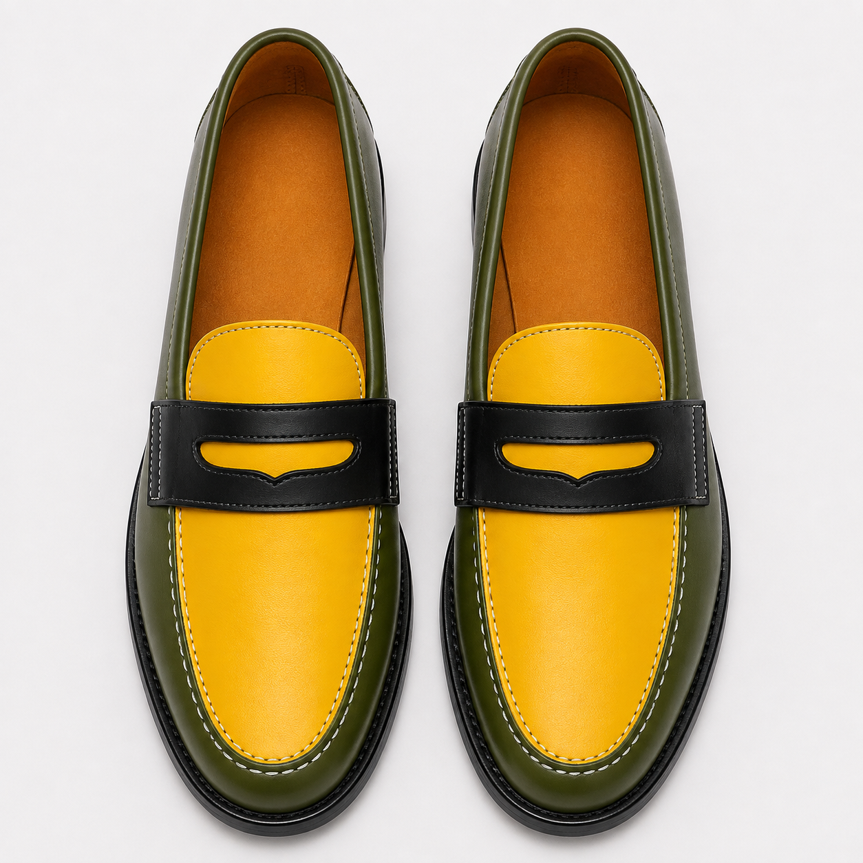 Top view of Marvel Signature Olive Contrast Leather Loafers
