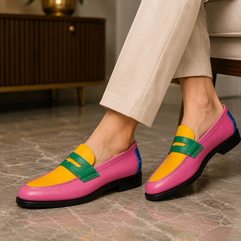 Marvel Signature Pink Multicolor leather loafers lifestyle view