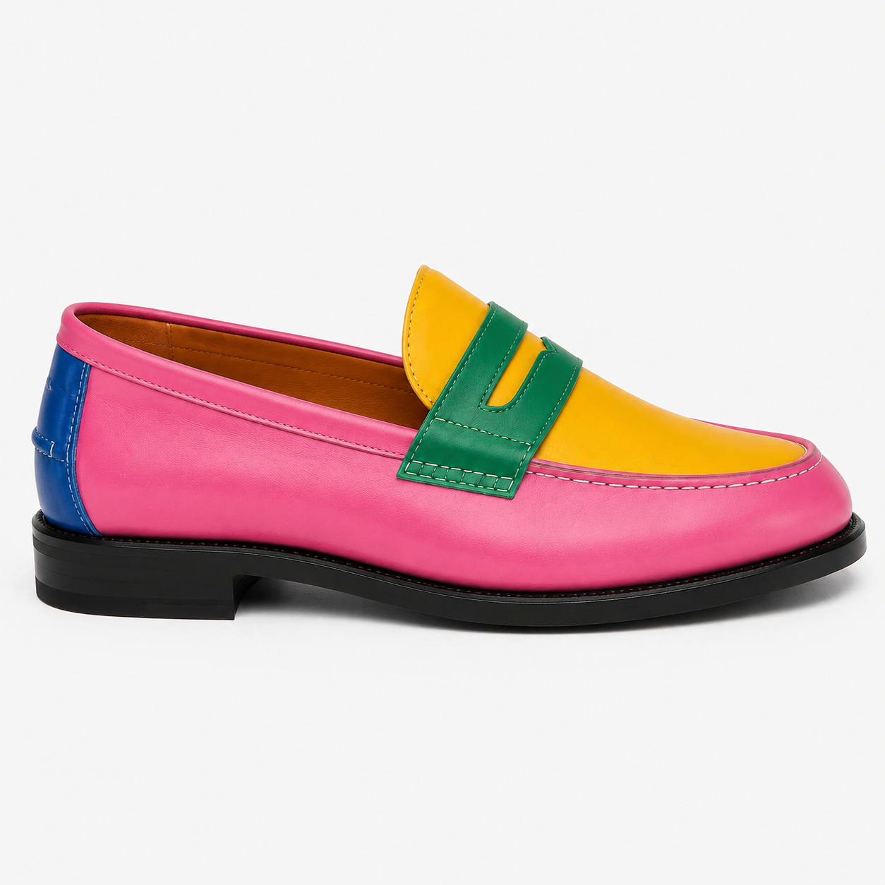 Side view of Marvel Signature Pink Multicolor leather loafers