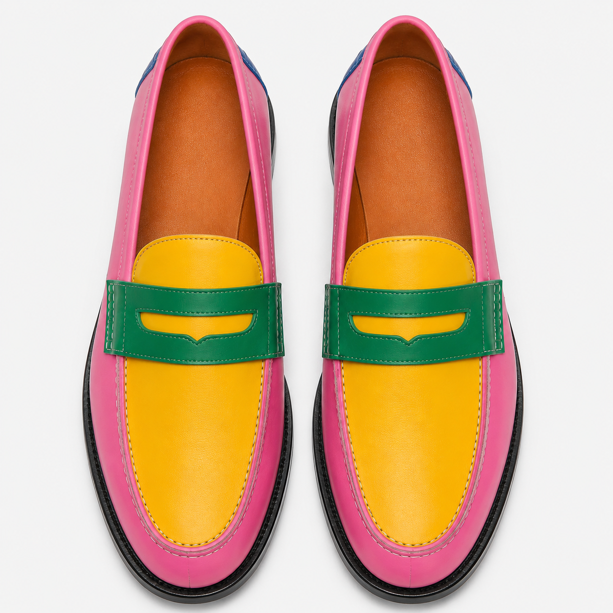 Top view of Marvel Signature Pink Multicolor leather loafers