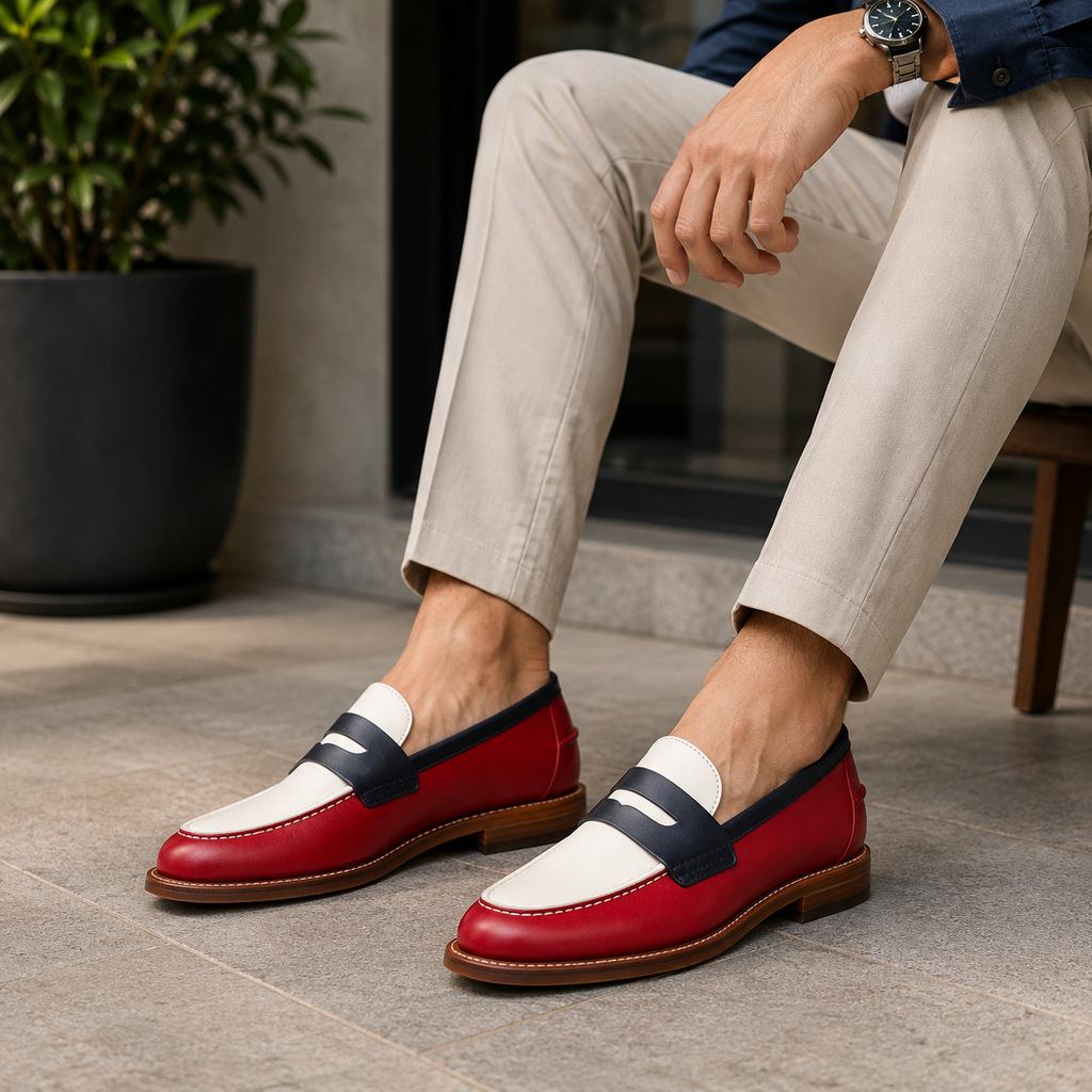 Side view of Marvel Signature Prism Colorblock slip-on dress shoes