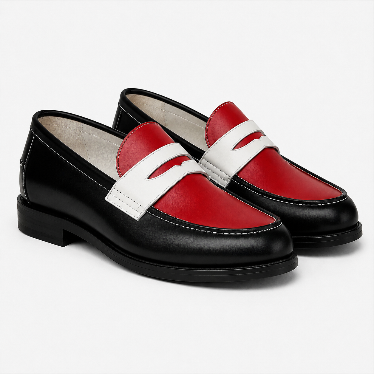 Marvel Signature Red Contrast Leather Loafers in black red and white