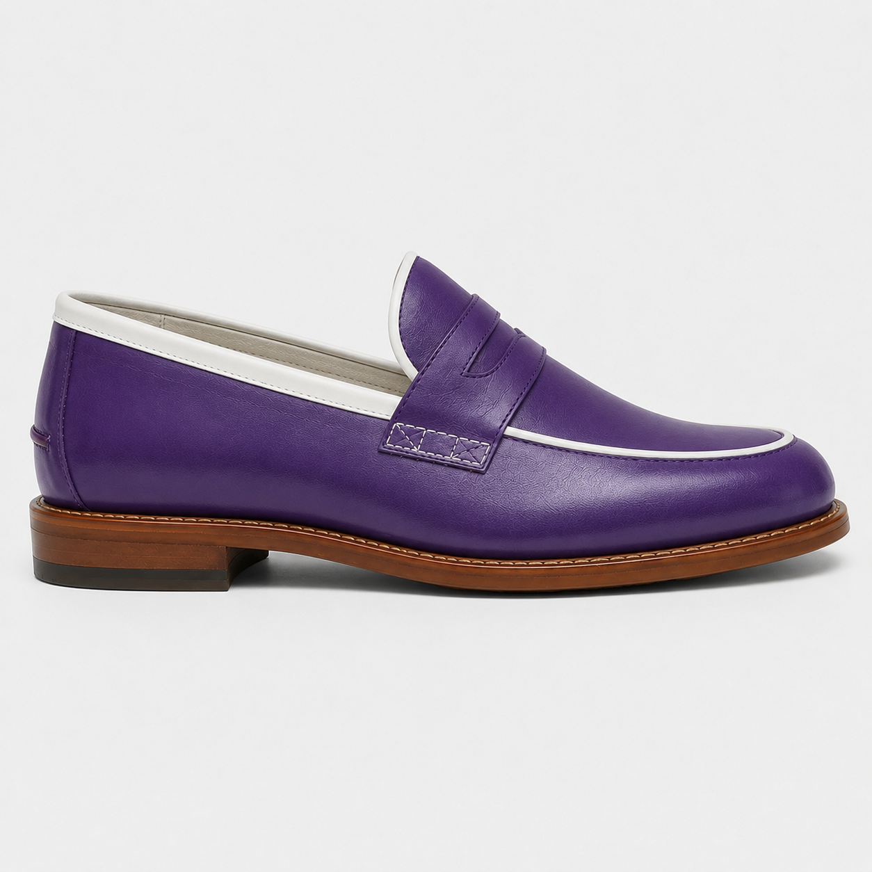 Side view of Marvel Signature Royal Amethyst purple leather loafers for men