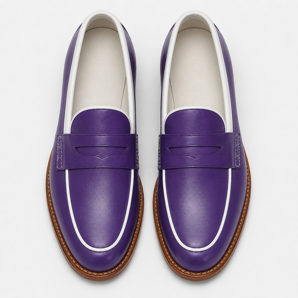 Top view of Marvel Signature Royal Amethyst purple leather loafers for men