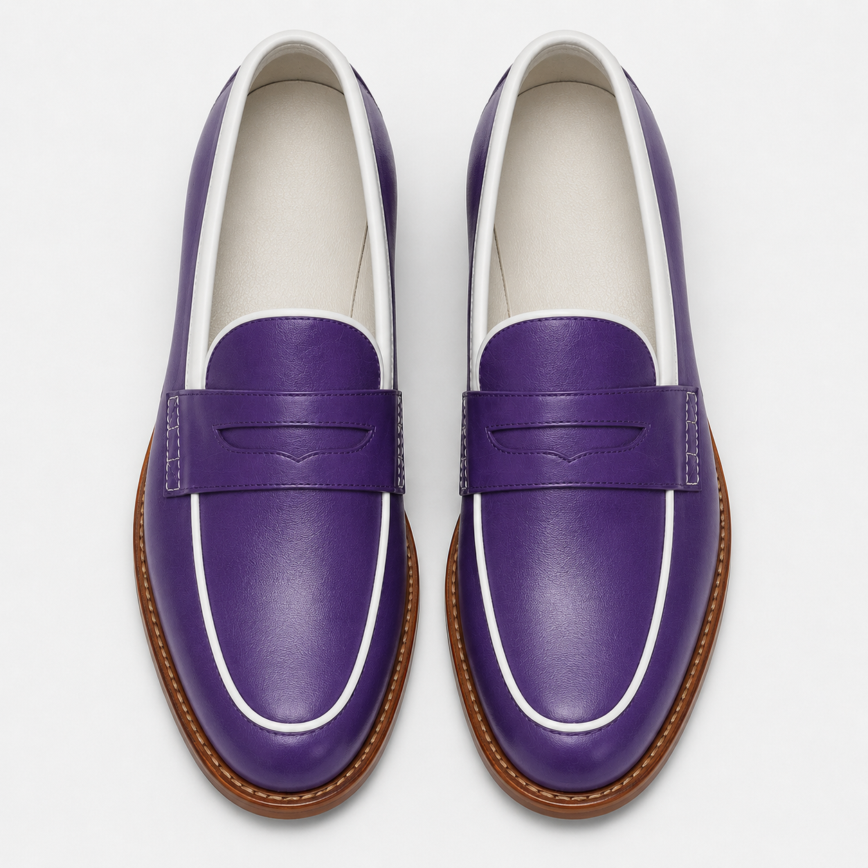 Top view of Marvel Signature Royal Amethyst purple leather loafers for men