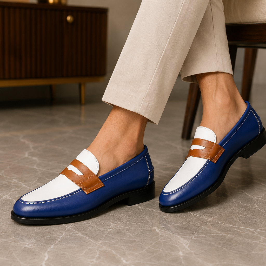 Marvel Signature Royal Blue Contrast Leather Loafers lifestyle