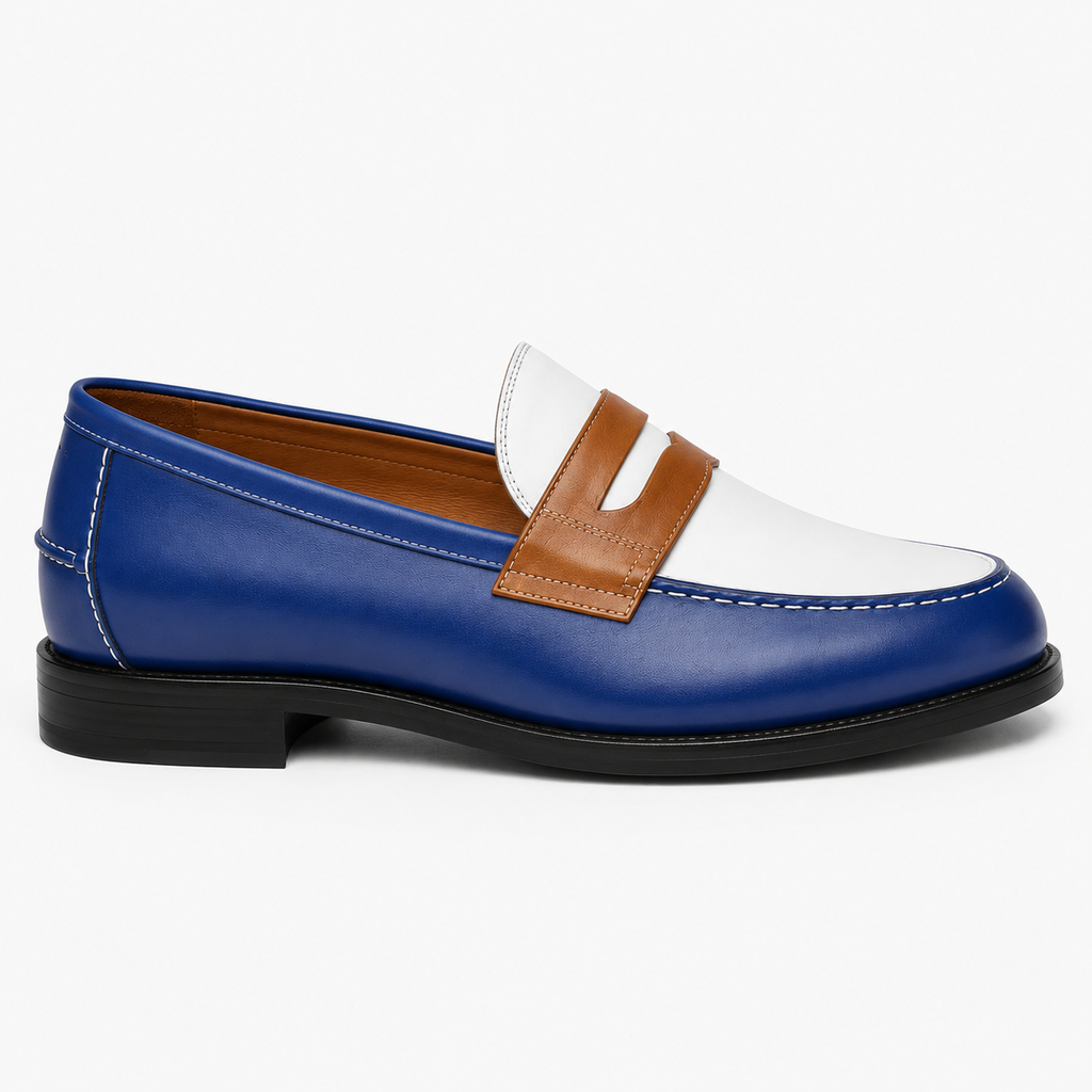 Marvel Signature Royal Blue Contrast Leather Loafers side view