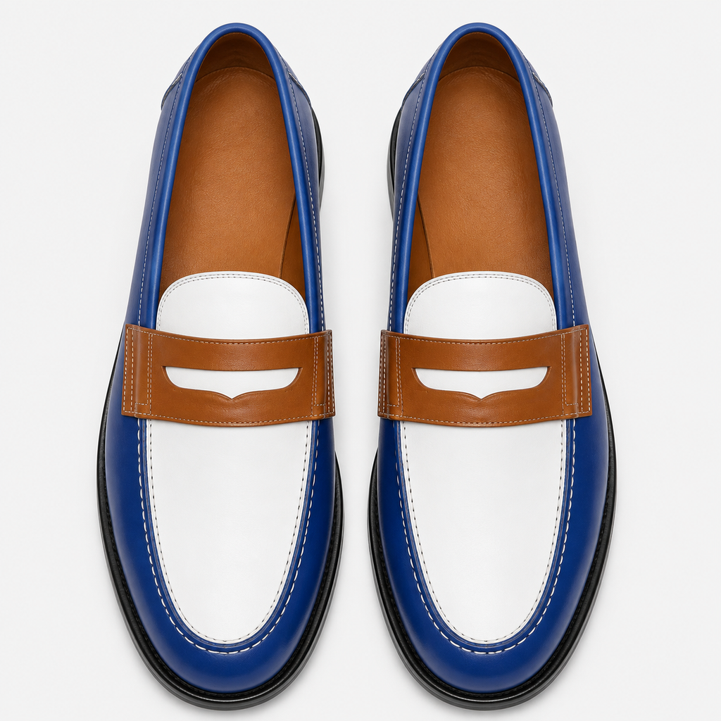 Marvel Signature Royal Blue Contrast Leather Loafers top view