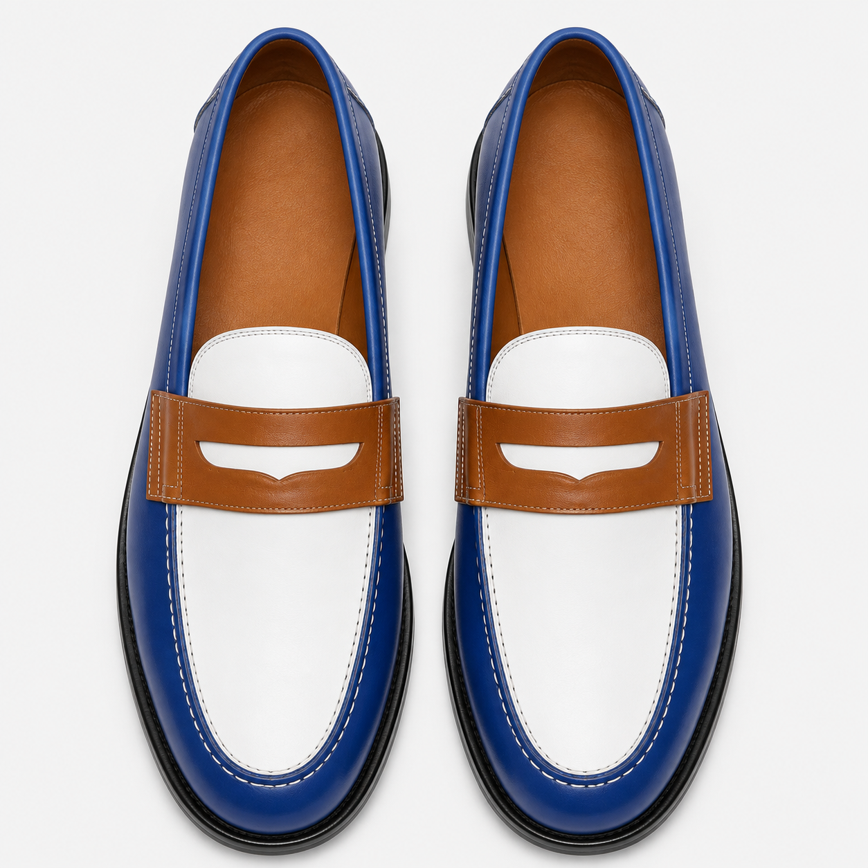 Marvel Signature Royal Blue Contrast Leather Loafers top view