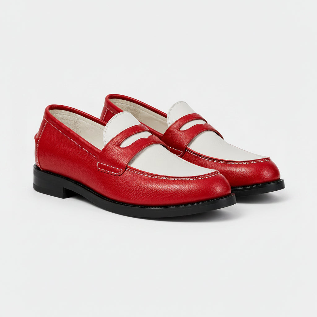 Marvel Signature Scarlet Ivory luxury leather loafers in red and ivory