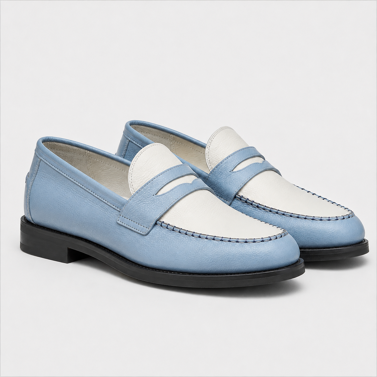 Marvel Signature Sky Blue & White Leather Penny Loafers