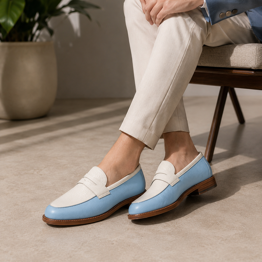 Marvel Signature Sky Blue & White Penny Loafers Lifestyle