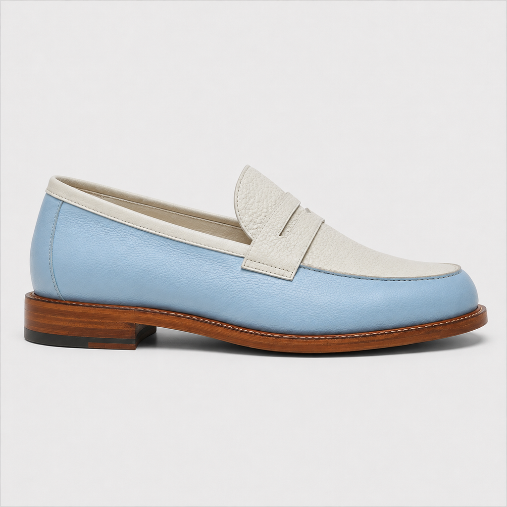 Marvel Signature Sky Blue & White Penny Loafers Side View