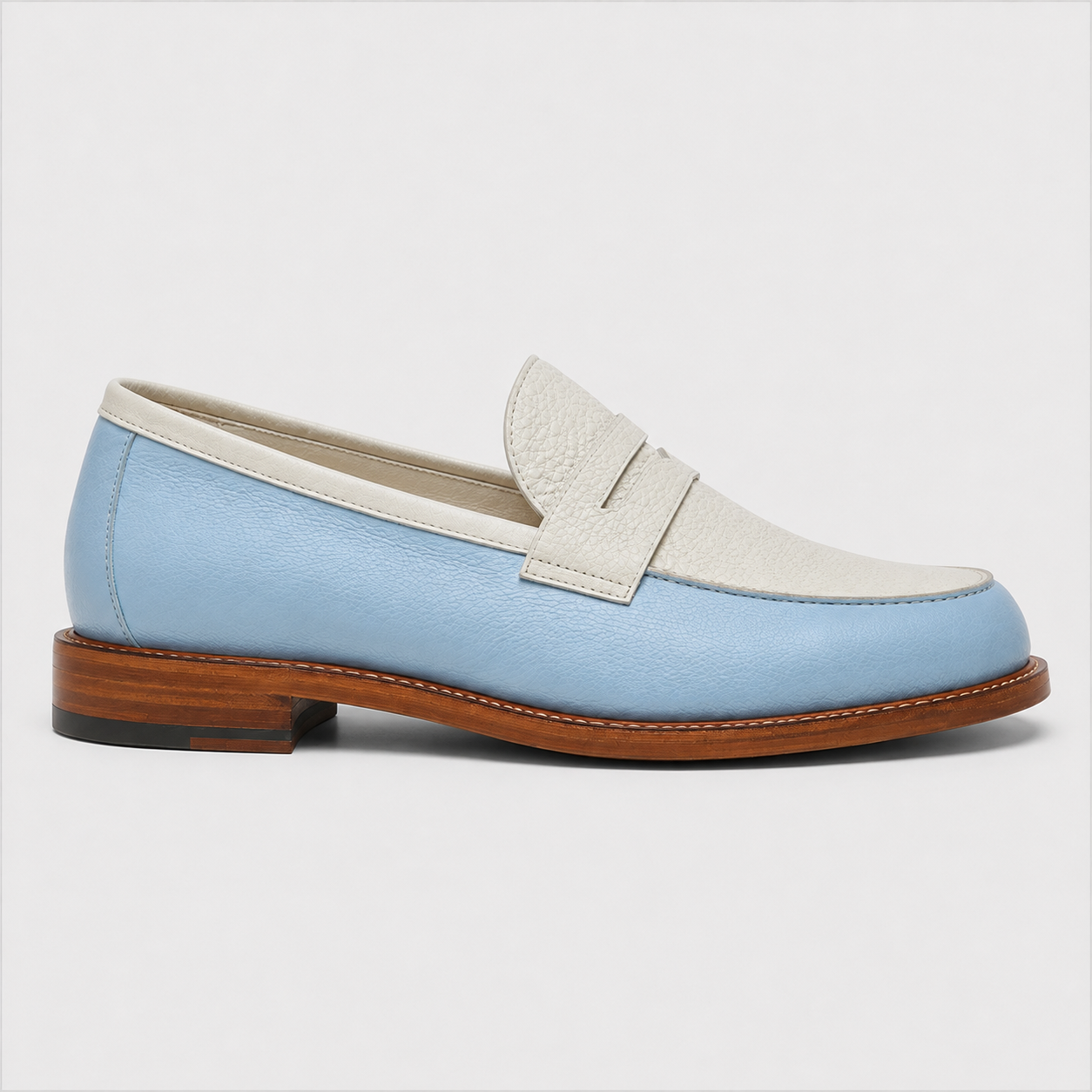 Marvel Signature Sky Blue & White Penny Loafers Side View