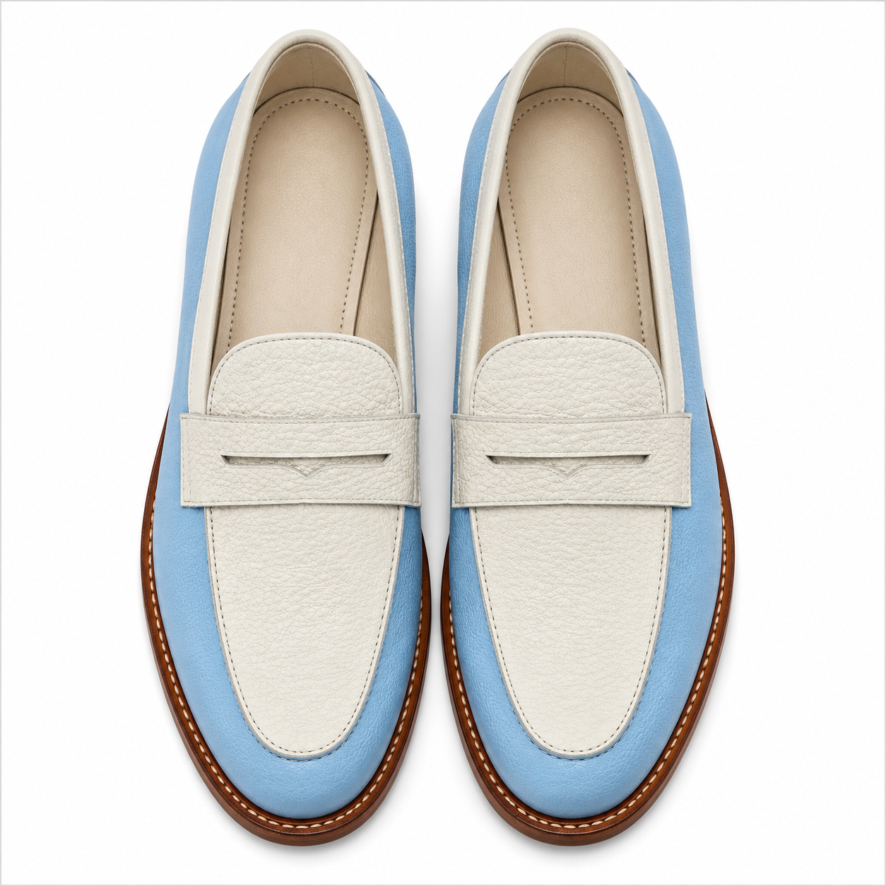 Marvel Signature Sky Blue & White Penny Loafers Top View