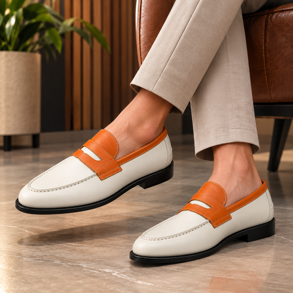 Marvel Signature Tangerine Contrast Leather Loafers lifestyle