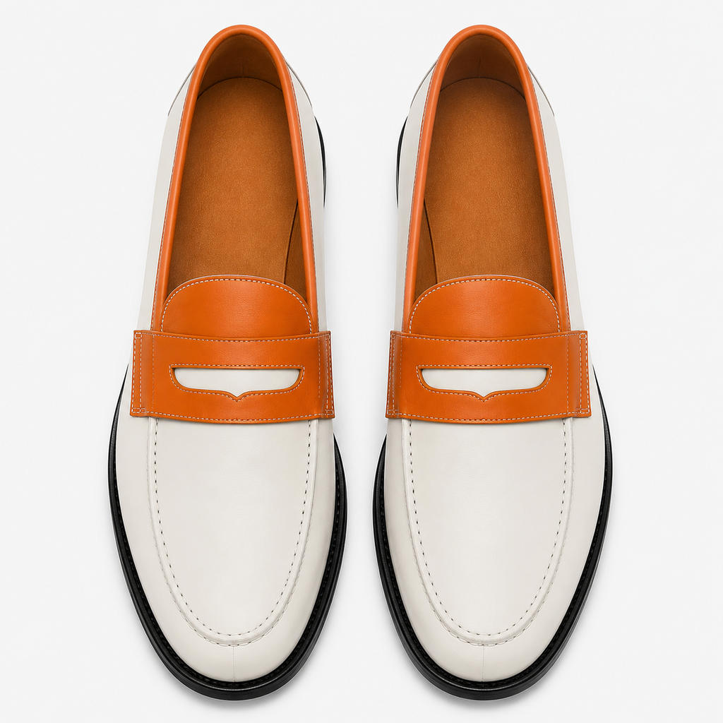 Marvel Signature Tangerine Contrast Leather Loafers top view