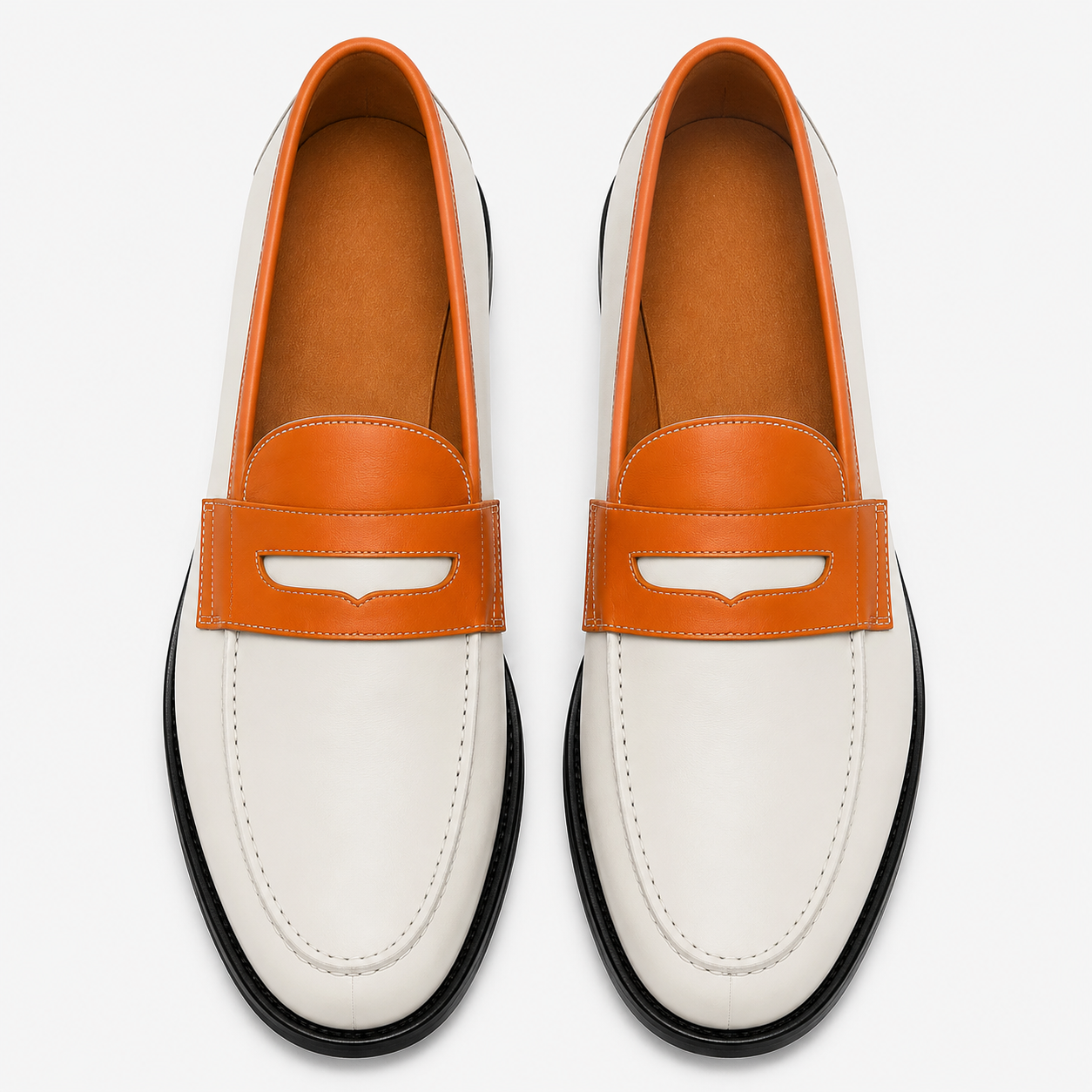 Marvel Signature Tangerine Contrast Leather Loafers top view
