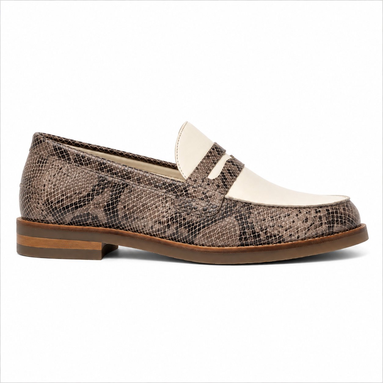 Marvel Signature Taupe & White Penny Loafers side view