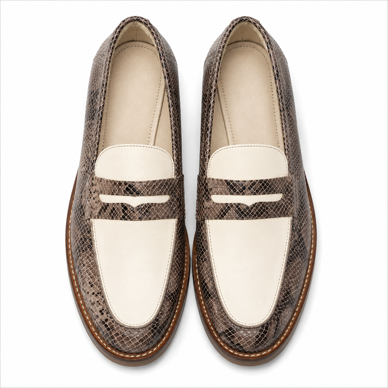 Marvel Signature Taupe & White Penny Loafers top view