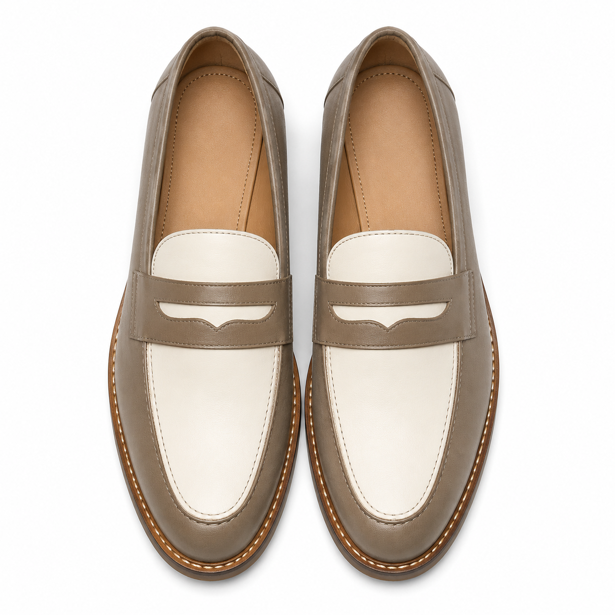Marvel Signature Taupe & White Penny Loafers top view