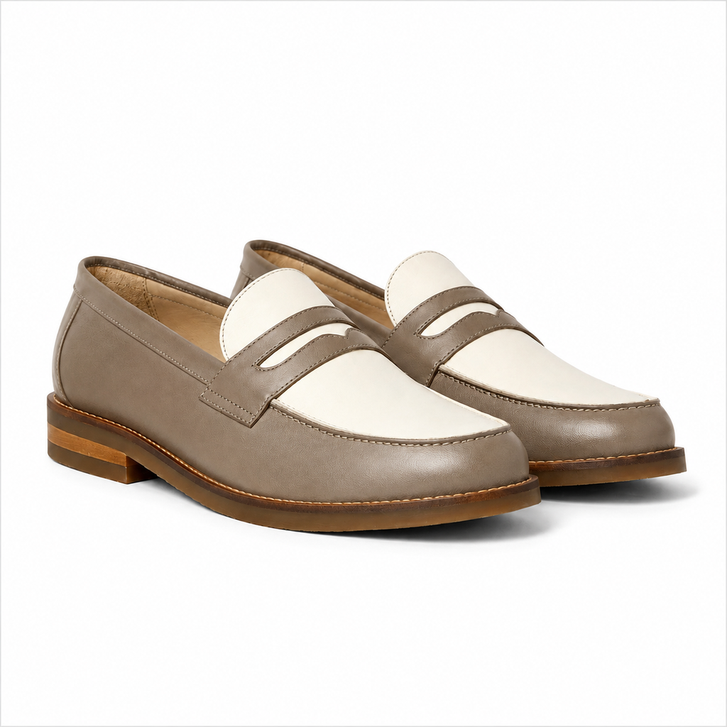 Marvel Signature Taupe & White Penny Loafers