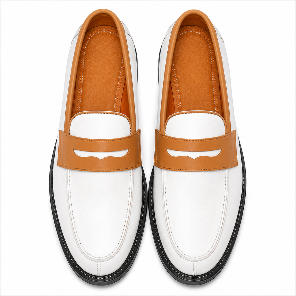 Marvel Signature White & Tan Penny Loafers top view