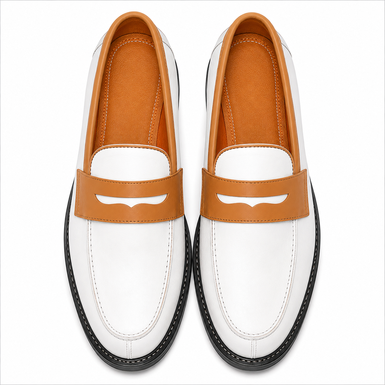 Marvel Signature White & Tan Penny Loafers top view