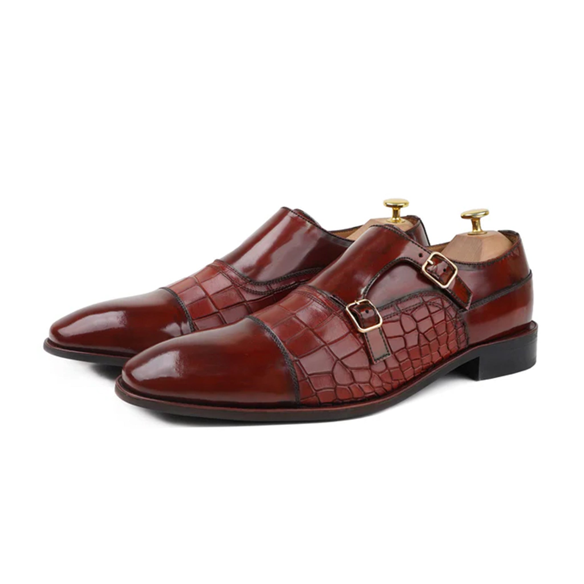 Maurice – Croc-Embossed Double Monk Strap Shoes front angle